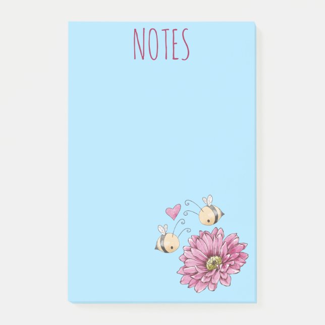 Cute Bees Flower Post-It Notes (Front)