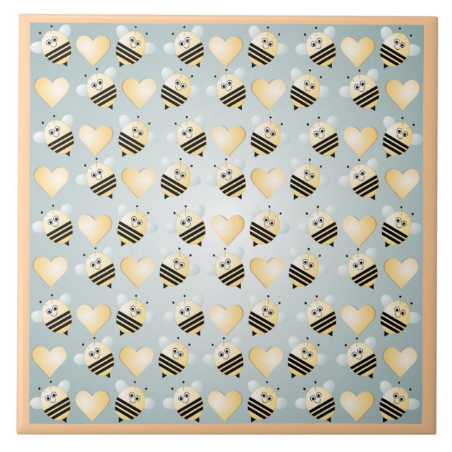 Cute Bees Honey Hearts Ceramic Tile (Front)
