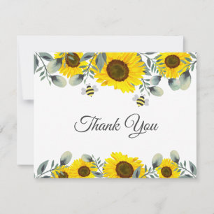 Cute Bees on Sunflowers Baby Shower Thank You Card