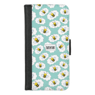 Cute Bees Pattern custom monogram phone wallets