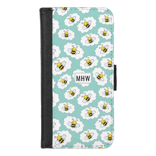 Cute Bees Pattern custom monogram phone wallets (Front)