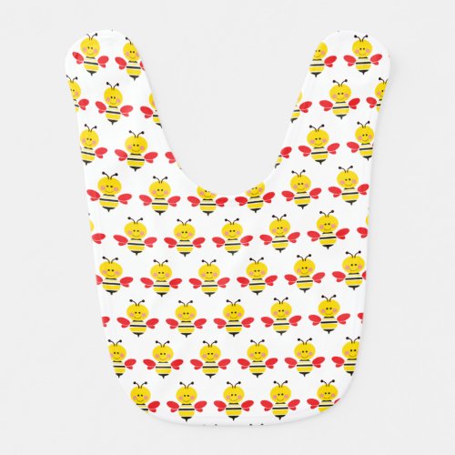 Cute Bees Red Heart Wings Valentines Day Cartoon Baby Bib