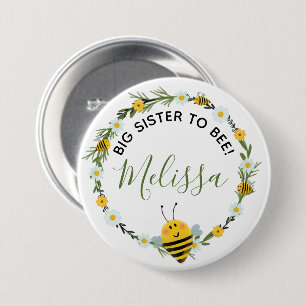 Cute Bees Sister to Bee Watercolor Daisies Wreath Button
