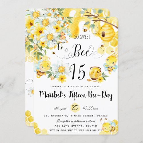 Cute Bees So Sweet to Bee 15 Birthday Quinceanera Invitation