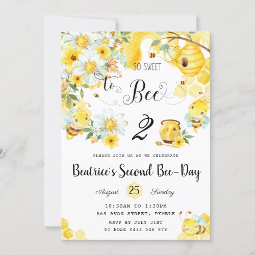 Cute Bees So Sweet to Bee Any Age Birthday Floral  Invitation