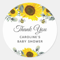 Cute Bees & Sunflowers Eucalyptus Baby Shower Classic Round Sticker