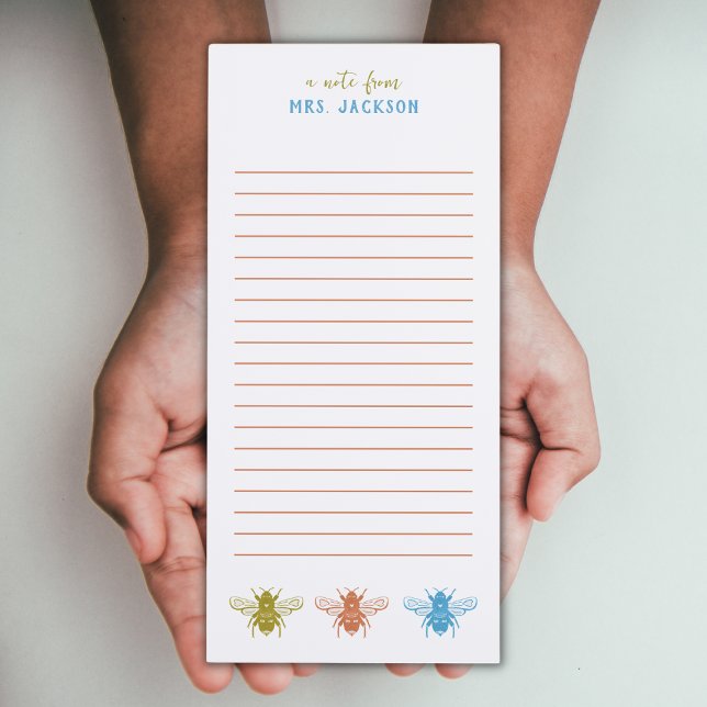 Cute Bees Teacher Appreciation Personalized Name Magnetic Notepad (Creator Uploaded)