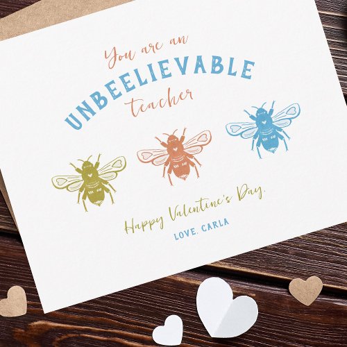 Cute Bees Teacher Valentines Day Holiday Card