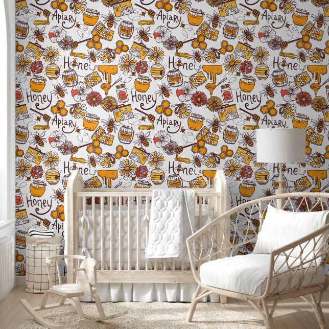 Cute bees unisex  tiled pattern nursery  wallpaper  (Kids)