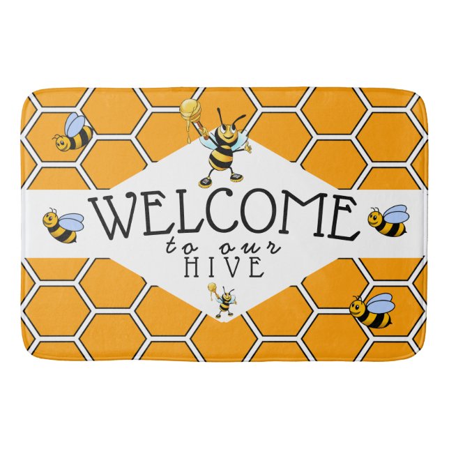 Cute Bees Welcome to Our Hive  Bath Mat (Front)