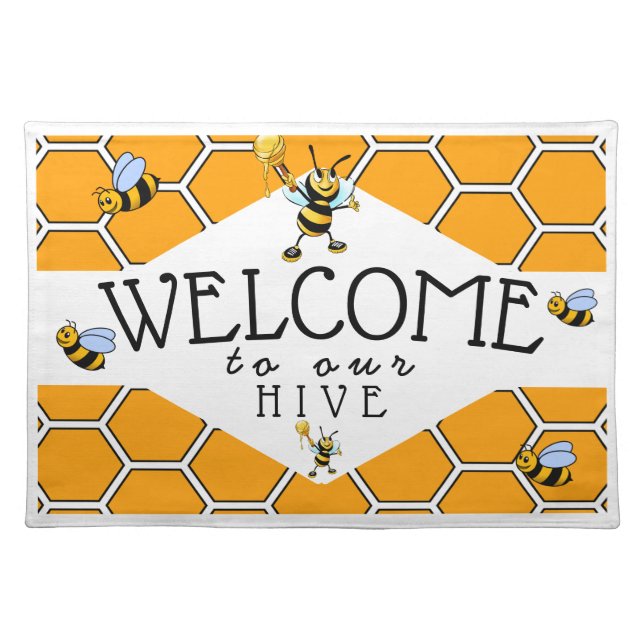 Cute Bees Welcome to Our Hive  Cloth Placemat (Front)
