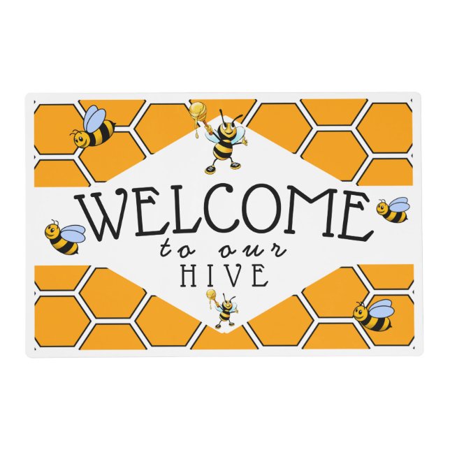 Cute Bees Welcome to Our Hive Laminated Placemat (Front)
