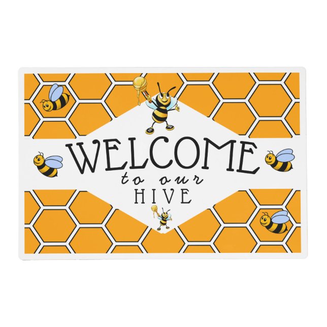 Cute Bees Welcome to Our Hive Laminated Placemat (Front)