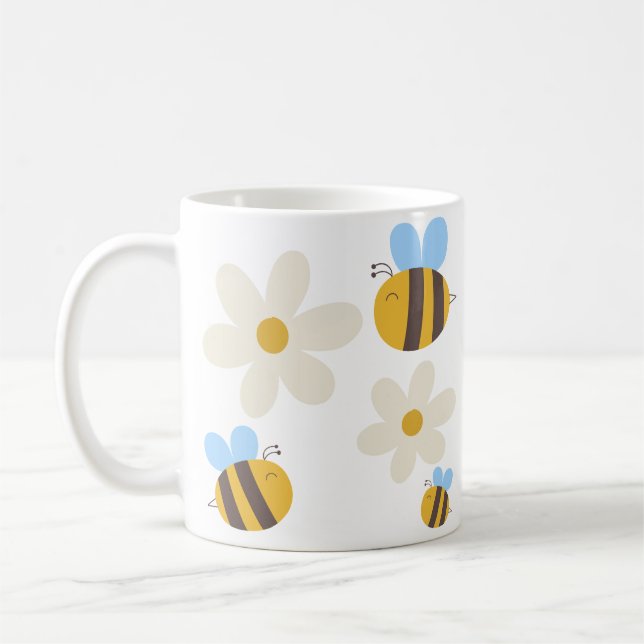 Cute Bees with a white Flowers Mug (Left)