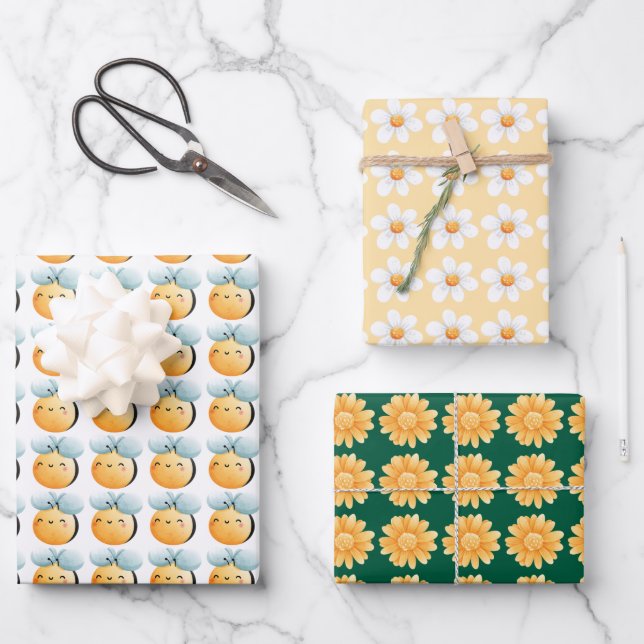 Cute bees wrapping paper. Gift wrapping.  Paper Sheets (Front)