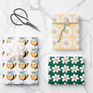 Cute bees wrapping paper. Gift wrapping.  Paper Sheets