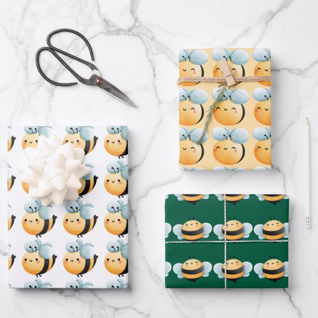Cute bees wrapping paper. Gift wrapping.  Wrapping Paper Sheets (Front)