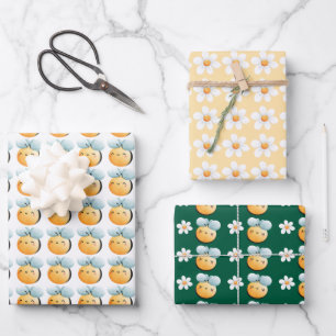 Cute bees wrapping paper. Gift wrapping.  Wrapping Paper Sheets