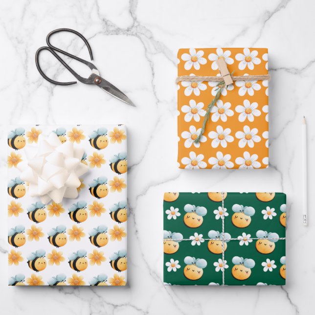 Cute bees wrapping paper. Gift wrapping.  Wrapping Paper Sheets (Front)