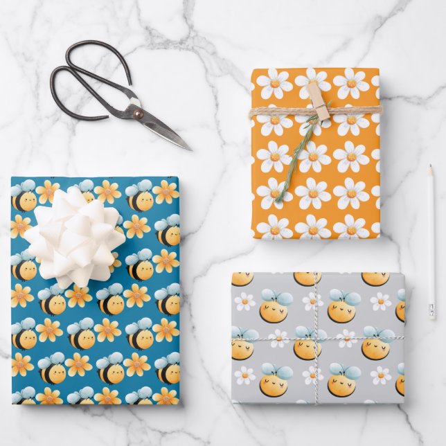 Cute bees wrapping paper. Gift wrapping.  Wrapping Paper Sheets (Front)