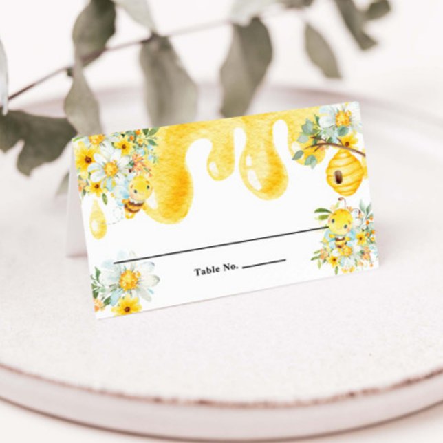 Cute Bees Yellow Floral Honey Birthday Baby Shower Place Card (Creator Uploaded)