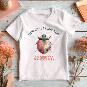 Cute Beetle Watercolor Illustration with Name Baby T-Shirt