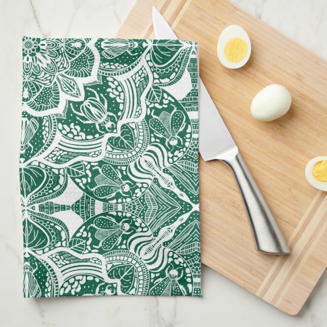 Cute Beetles Mandala Hand-Drawn Kitchen Towel (Quarter Fold)