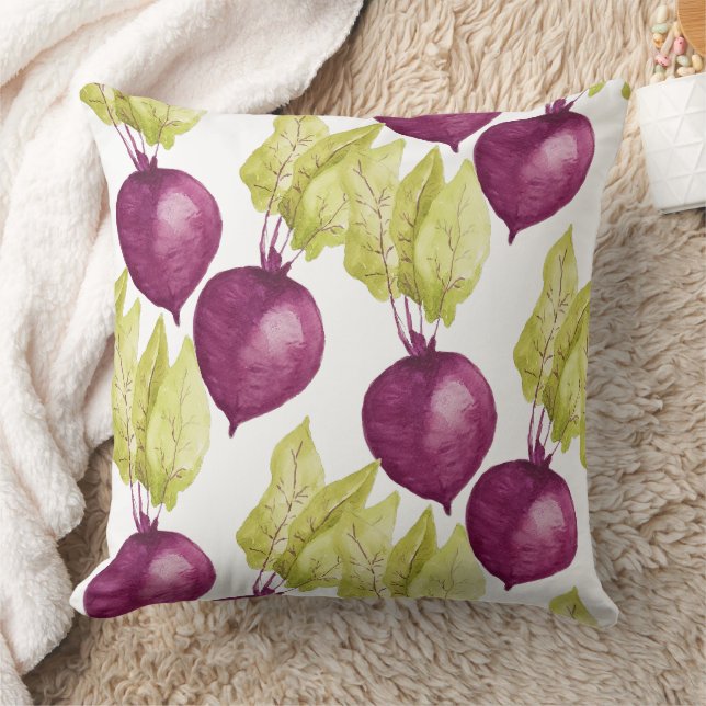 Cute Beetroot Watercolor Pattern Throw Pillow (Blanket)