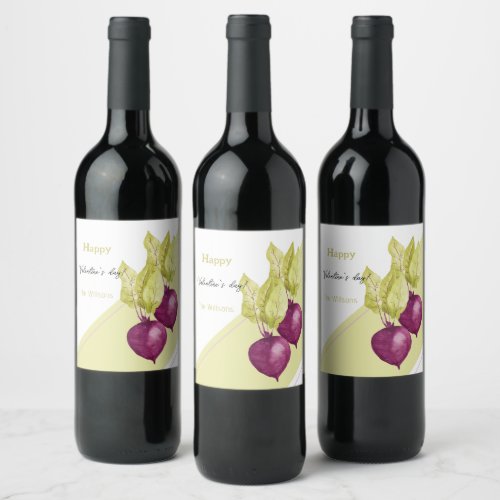 Cute Beets in Love Watercolor Hand_painted Wine Label