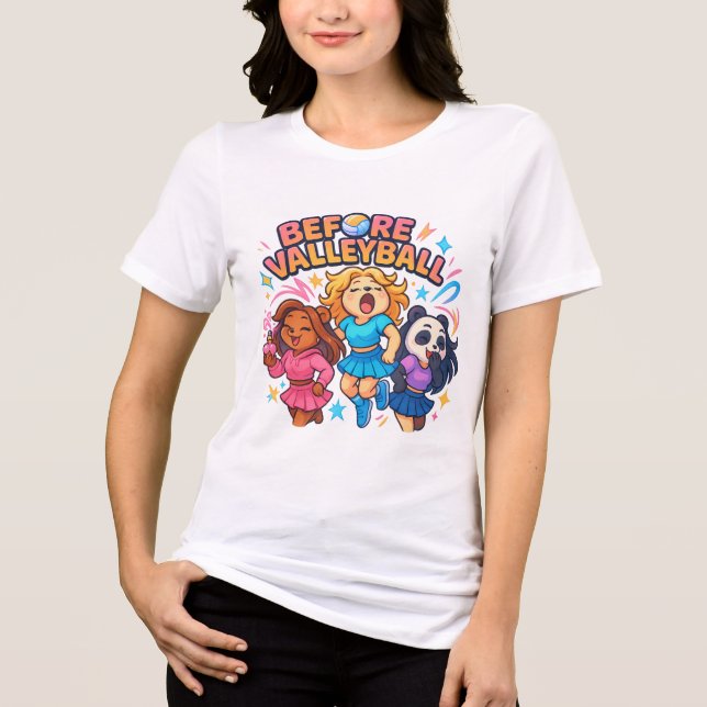 Cute "Before Volleyball" Cartoon Girls Design Tri-Blend Shirt (Front)