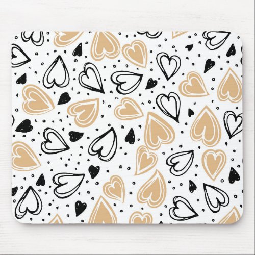 Cute Beige And Black Hearts Mouse Pad