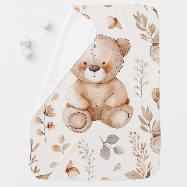 Cute Beige Baby Bear Baby Blanket (In Situ)