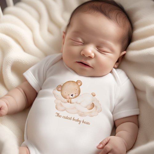 Cute Beige Baby Bear Name Neutral Newborn Baby Bodysuit