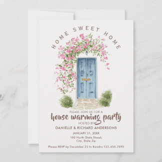 Cute Beige Brown House Flower House Warming Party Invitation