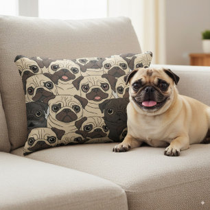 Cute beige cartoon pug dog seamless pattern accent pillow