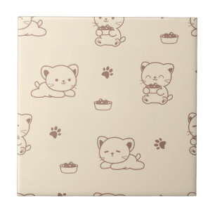 Cute Beige Cat Pattern (1) Ceramic Tile