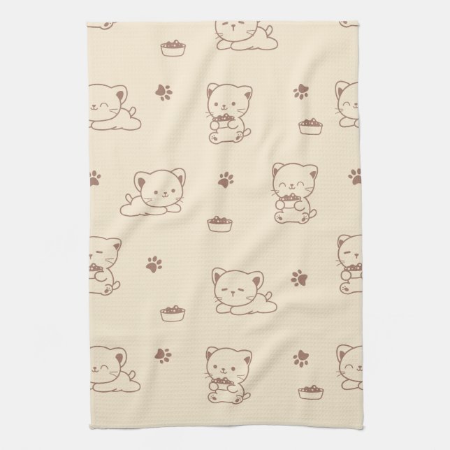 Cute Beige Cat Pattern (1) Kitchen Towel (Vertical)