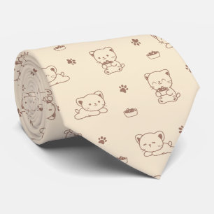 Cute Beige Cat Pattern (1) Neck Tie