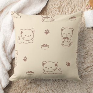 Cute Beige Cat Pattern (1) Throw Pillow