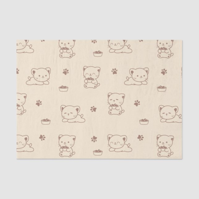 Cute Beige Cat Pattern (1) Tissue Paper (Front)