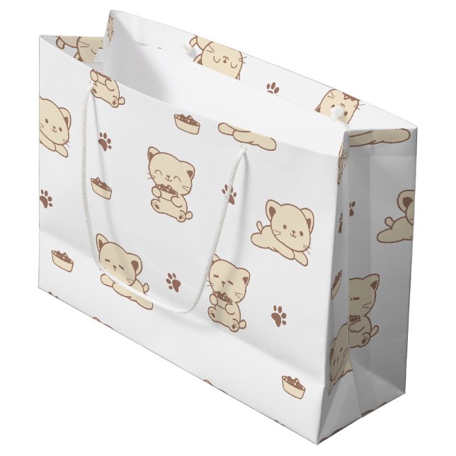 Cute Beige Cat Pattern (2) Large Gift Bag (Front Angled)