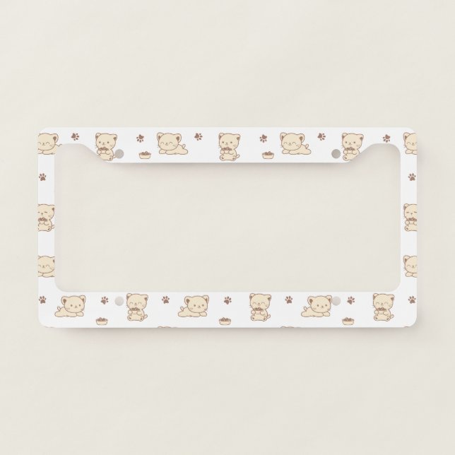 Cute Beige Cat Pattern (2) License Plate Frame (Front)