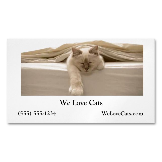 Cute Beige Cat Sleeping On Beige Bed Business Card Magnet (Front)