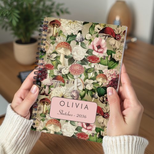 Cute Beige Garden Mushroom Floral Notebook