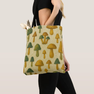 Cute Beige, Golden, and Green Mushrooms Tote Bag