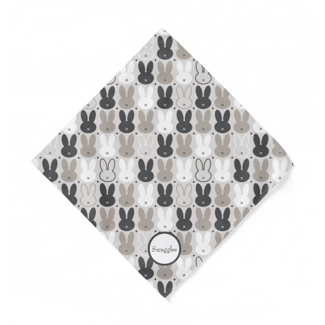 Cute Beige Gray Rabbit Pattern Bandana (Front)