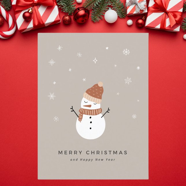 Cute Beige Illustrated Snowman Christmas Holiday Card (Creator Uploaded)