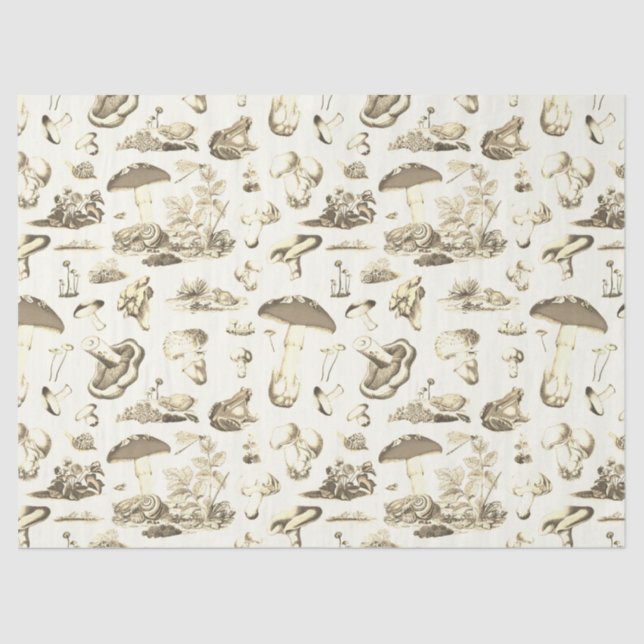 Cute Beige Mushroom Frog Snail Forest Pattern Tissue Paper (Front)