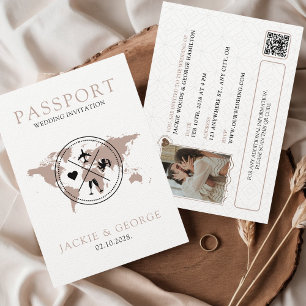 Cute Beige Passport Unique Destination Wedding Invitation