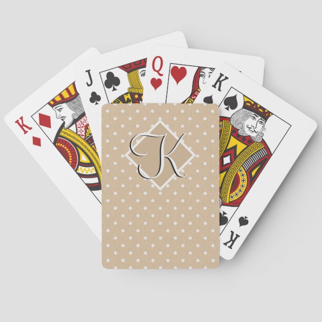 Cute Beige Polka Dots Feminine Girly Monogrammed Poker Cards (Back)